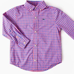 Vineyard Vines Boys' Gorda Cay Gingham Plaid Flannel Button-Down Whale Shirt 2T